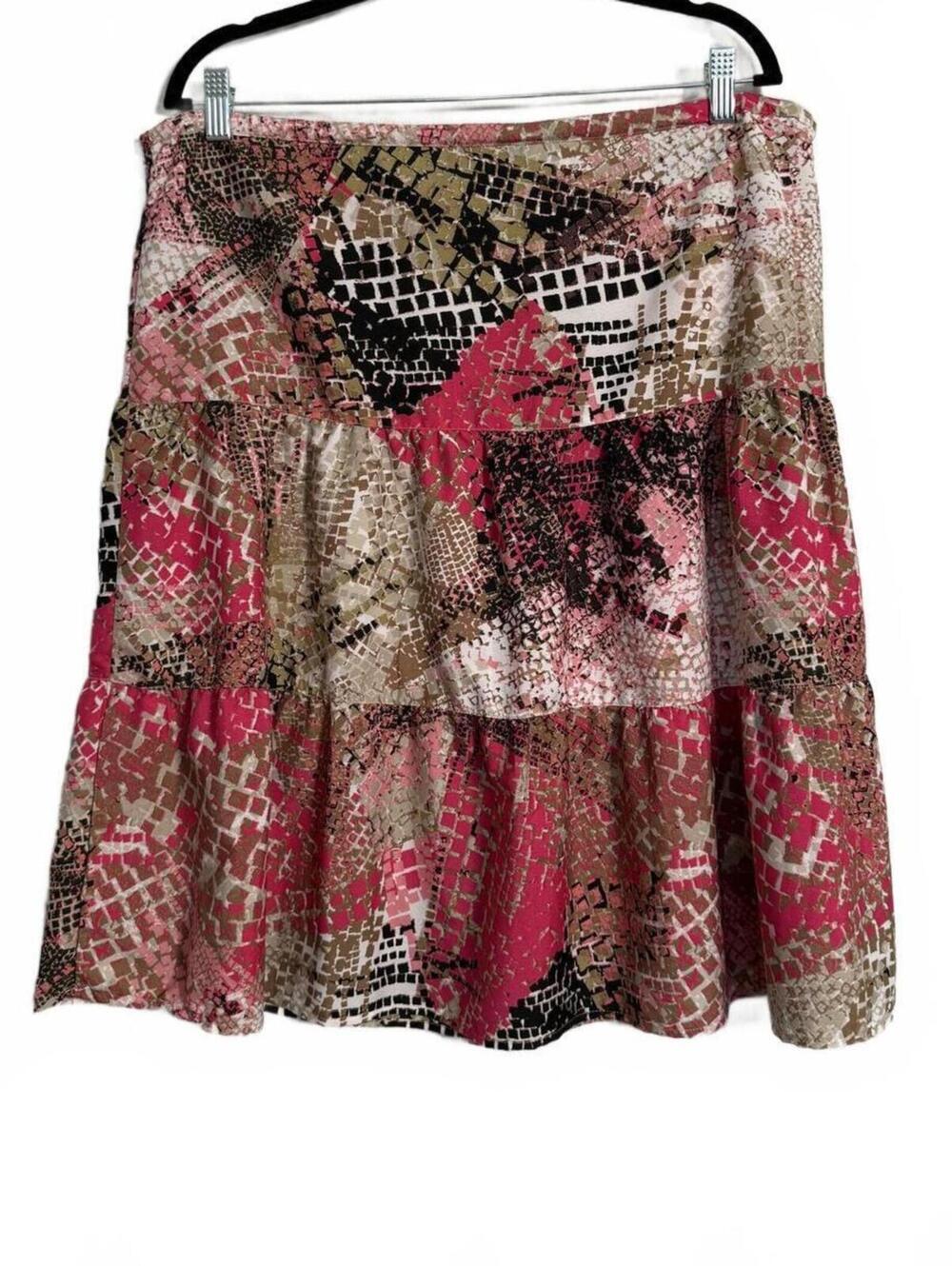 Y2K Pink and Brown Printed‎ Tiered Skirt Size M